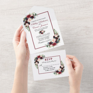Casamento Floral Misturado de Azul Burgundy