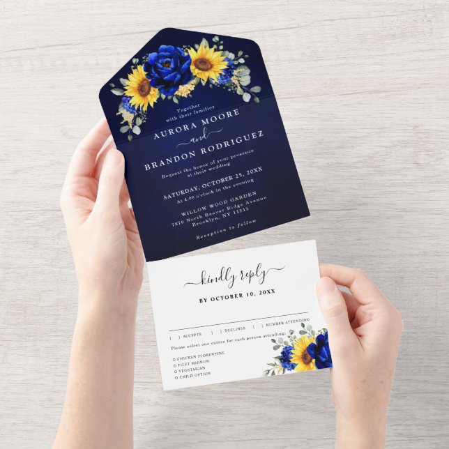 Casamento Floral Moderno de Girassol Russo Real (Aba destacável)