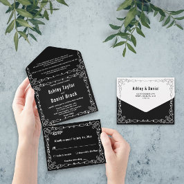 Casamento Floral Moderno Mínimo Preto-Chic E Branc