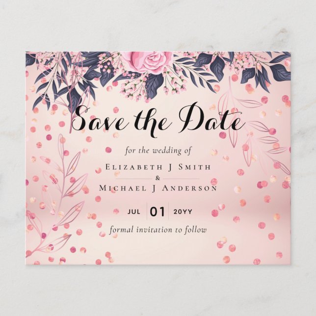 Casamento Floral Moderno Rosa Azul (Frente)