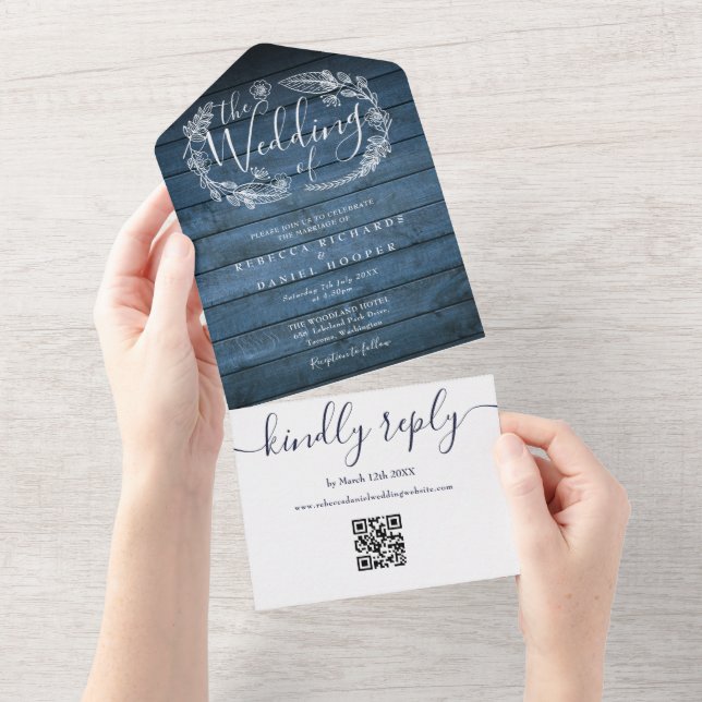 Casamento Floral Monograma Código QR Madeira Rústi (Tearaway)