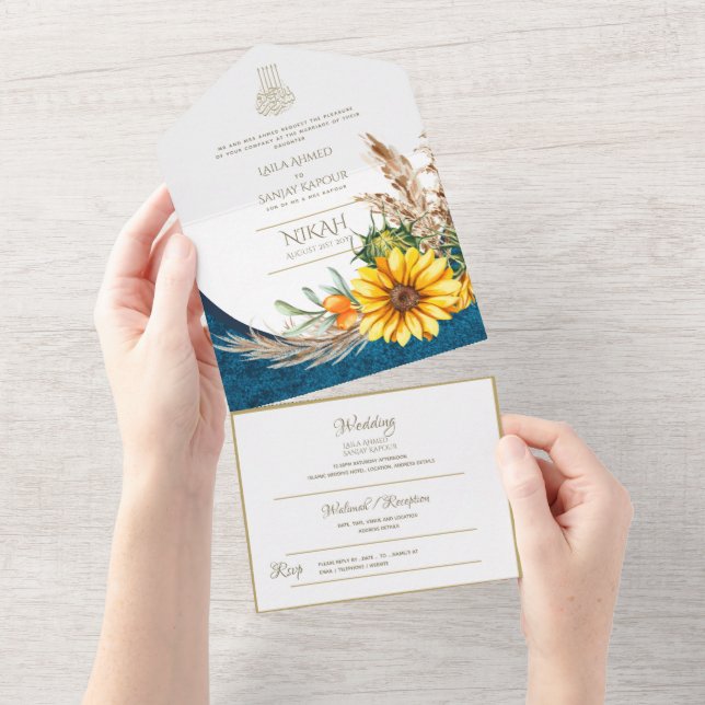 Casamento Floral Muçulmano Islâmico LeahG Blue Sun (Aba destacável)
