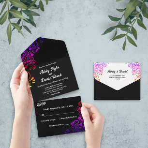 Casamento Floral Neon, Ornamentado Branco E Preto