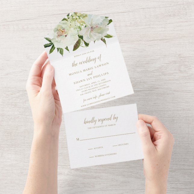 Casamento Floral Neutro Elegante Branco Marfim Dou (Aba destacável)