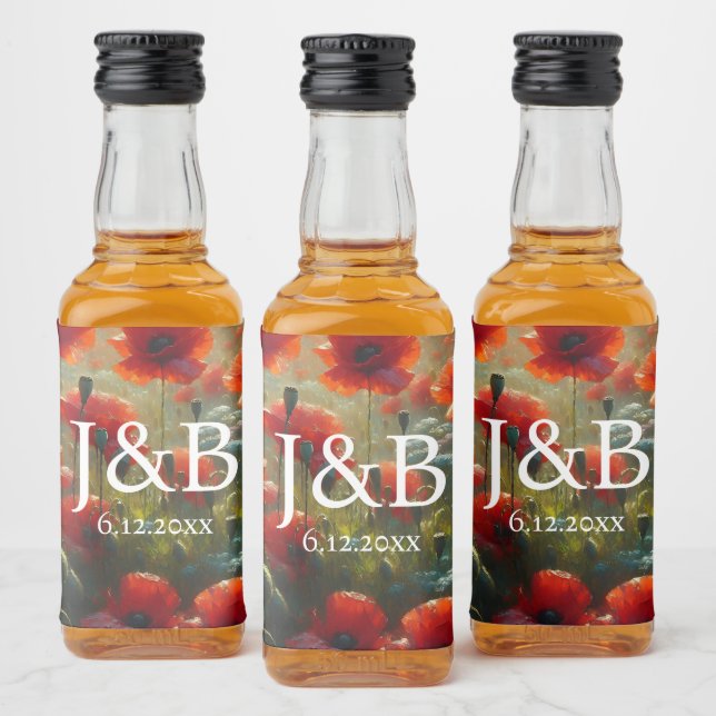 Casamento Floral Personalizado de Poppies Vermelho (Garrafas)