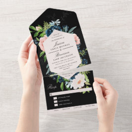 Casamento Floral Preto com Azul Naval e Beijo Rosa