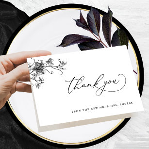 Casamento Floral Preto Elegante Obrigado Cartão Do