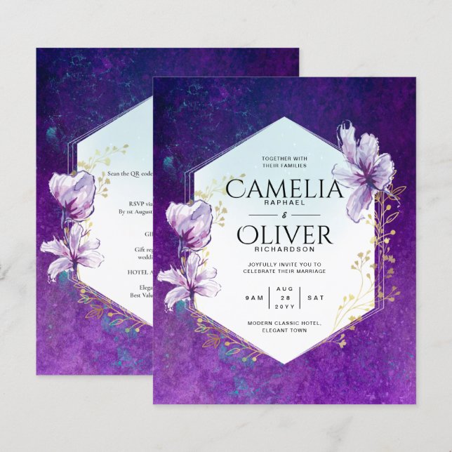 Casamento Floral Púrpura de Plum Orçamento All-in- (Frente/Verso)