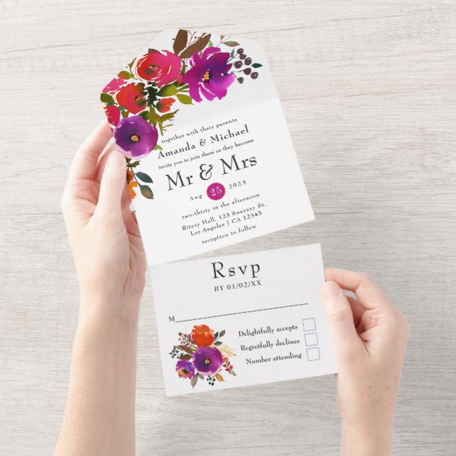 Casamento Floral Púrpura e Laranja (Aba destacável)