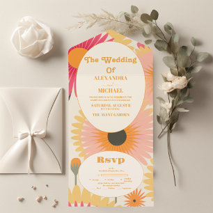 Casamento Floral Retro Rosa e Amarelo Moderno