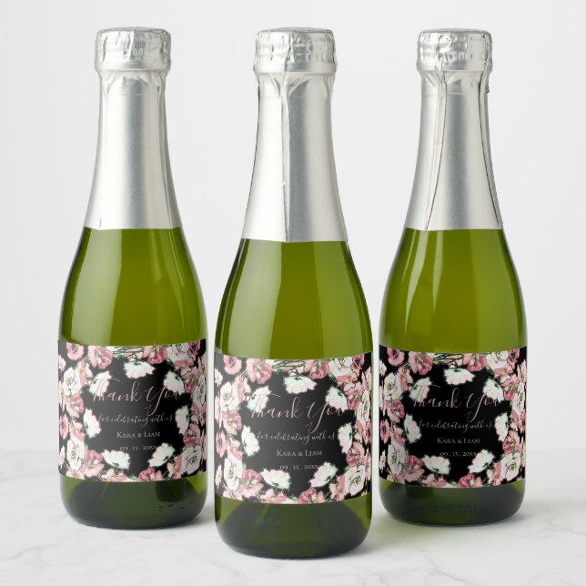 Casamento Floral Romântico Por Aquarela Obrigado M (Garrafas)