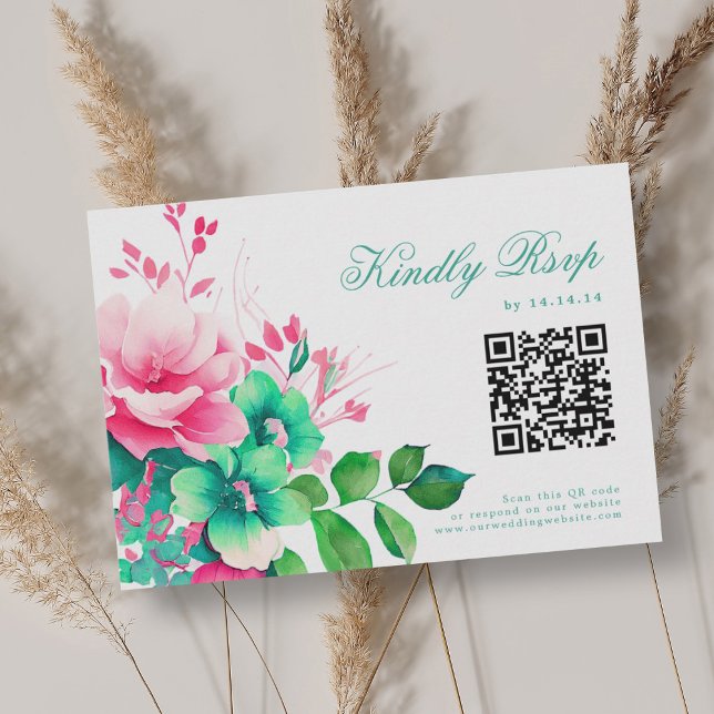 Casamento Floral Romântico Primavera de Verão RSVP (Romantic Spring Summer Floral Wedding RSVP QR)