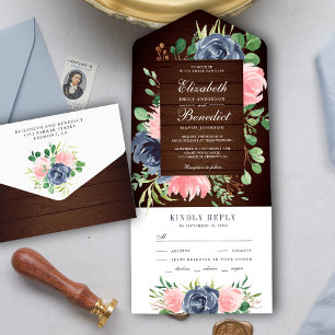 Casamento Floral Rosa Bege Azul Marinho Madeira Rú