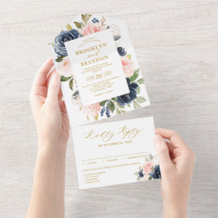 Casamento Floral Rosa Bege Poeira Azul Marinho Dou