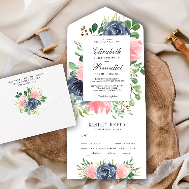 Casamento Floral Rosa Choque Rústico e Azul Naval (Criador carregado)