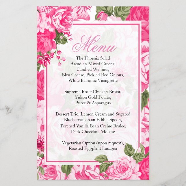 Casamento Floral Rosa Clássico - Menu (Frente)