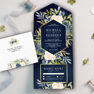 Casamento Floral Rosa e Azul Naval Empoeirado