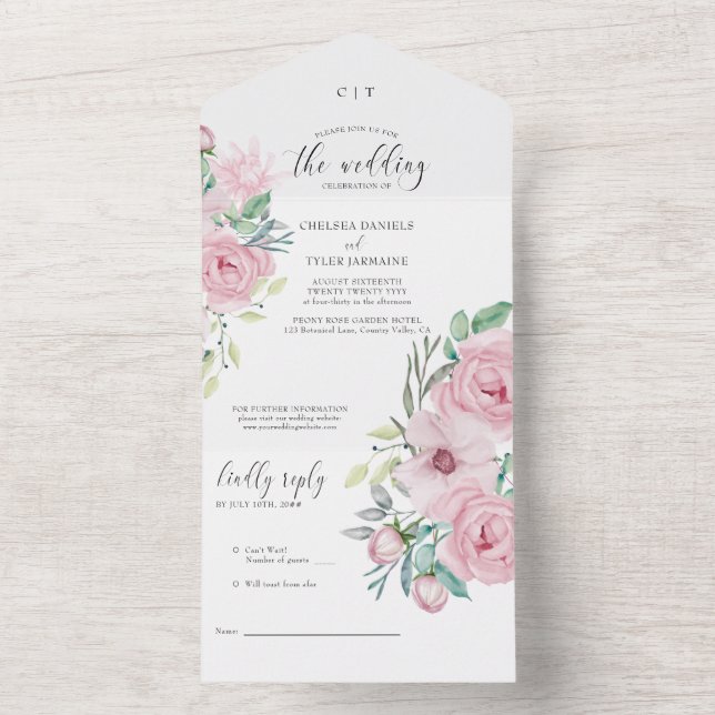Casamento Floral Rosa Pink Rosa de Peony Pastel (Interno)