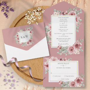 Casamento Floral Rosa Poeirento Dourado Geométrico