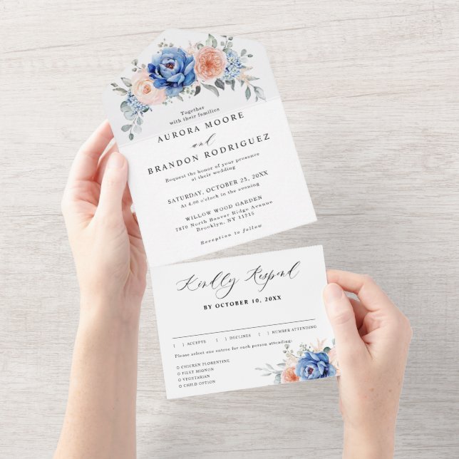 Casamento Floral Rosa-Rosa-Rosa-Cinzento-marinho A (Aba destacável)
