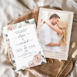 Casamento Floral Rosa-Rosa-Rosa-Rosa-Dinâmico Orça<br><div class="desc">Rosas de cor rosa-de-rosa-poeirinha e Eucalyptus Bobotanical Greenery Watercolor Primavera de Casamento ou de Verão Foto ou Convites de Casamento de Imagens - inclui uma bela e elegante tipografia de escrita com flores botânicas tropicais modernas e verde para a celebração especial do Dia do Casamento.</div>