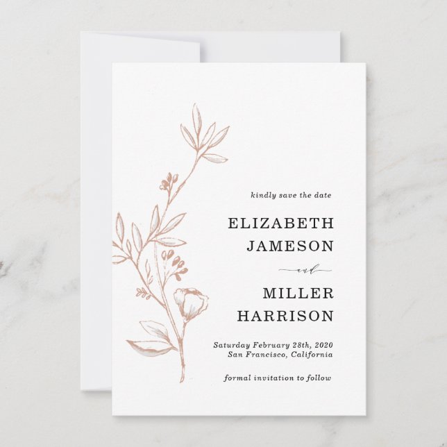 Casamento Floral Rosa Salve o Anúncio de Data (Frente)