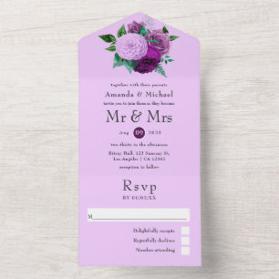 Casamento Floral Roxo e Lilac Tudo em Um Convite