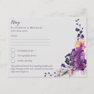 Casamento Floral RSVP RSVP MENU Roxo Ginger Ginger