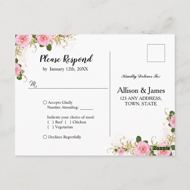 Casamento floral russo Cartão postal Rsvp (Verso)