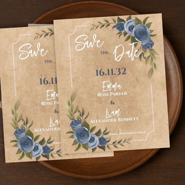 Casamento Floral Rustic Blue Rosa Salvem a Data (Rustic Blue Rose Floral Wedding Save the Date)