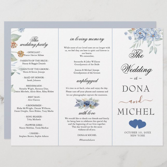Casamento Floral Rustic Blue Winter (Frente/Verso)