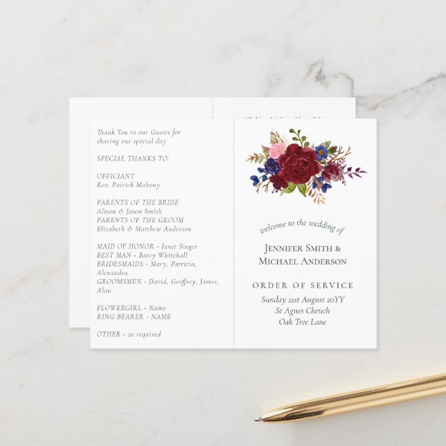 Casamento Floral Rustic Burgundy Blue (Frente/Verso In Situ)