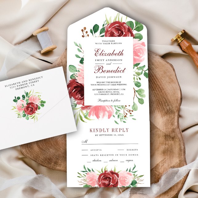 Casamento Floral Rustic Burgundy Red e Blush Pink (Criador carregado)