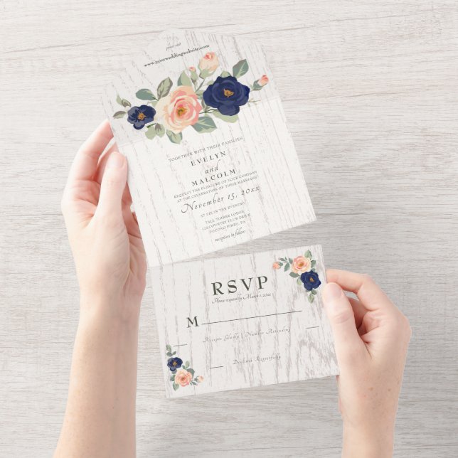 Casamento Floral Rustic Country Marinho Blue and P (Aba destacável)
