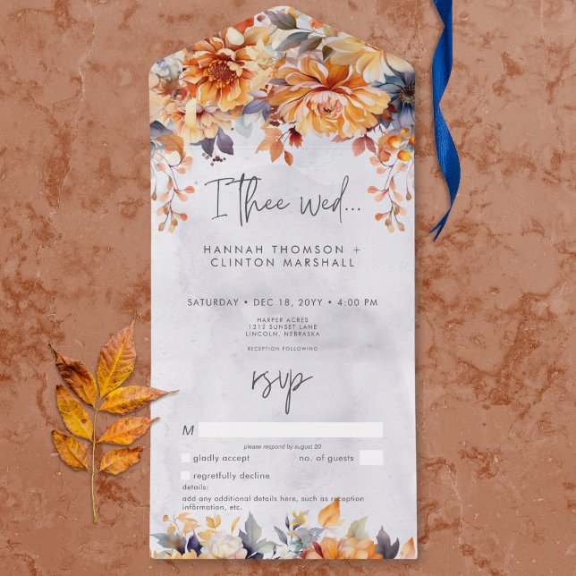 Casamento Floral Rustic Rust & Marinho Fall Sem Ja (Rustic Winter Berries & Pine Wedding No Dinner All In One Invitation)