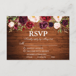 Casamento Floral Rustic Wood Burgundy RSVP c/Refea