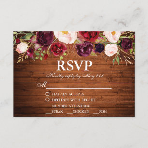 Casamento Floral Rustic Wood Burgundy RSVP c/Refea