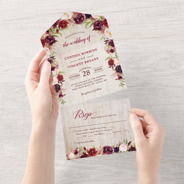 Casamento Floral Rustic Wood Marsala (Não é necess (Aba destacável)