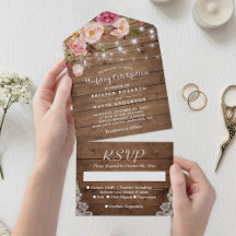 Casamento Floral Rustic Wood String Lights Blush