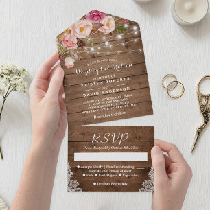 Casamento Floral Rustic Wood String Lights Blush
