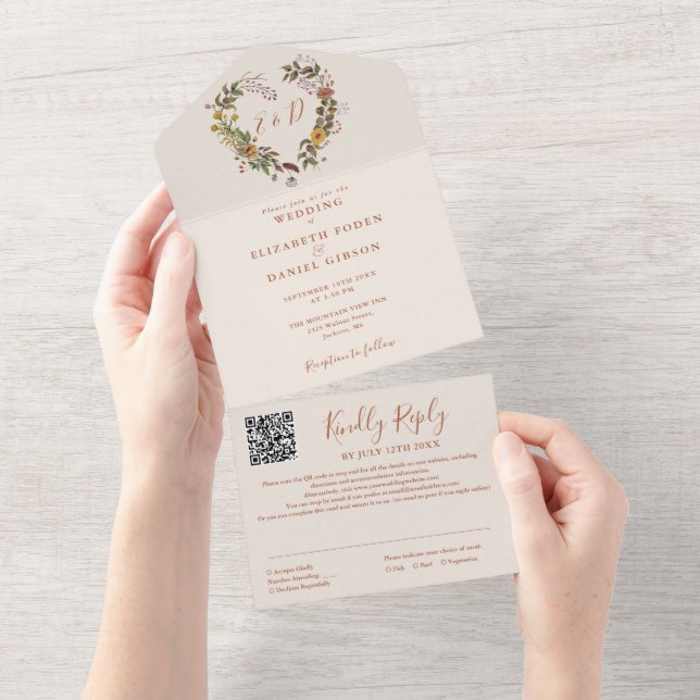 Casamento Floral Rústico de Outono Código QR (Aba destacável)