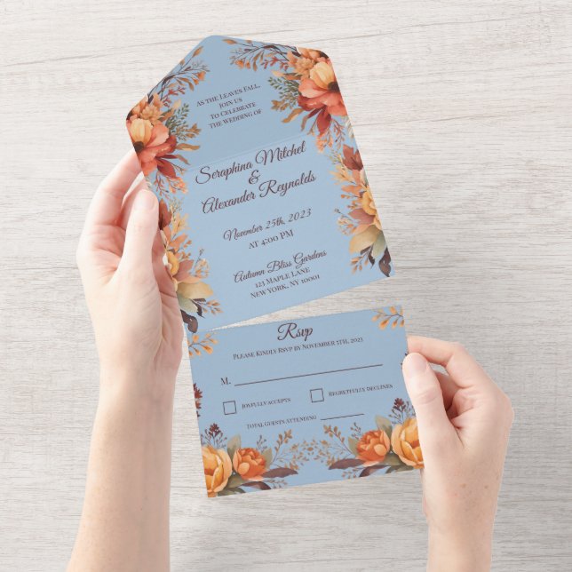 Casamento Floral Rústico em Aquarela de Outono (Aba destacável)