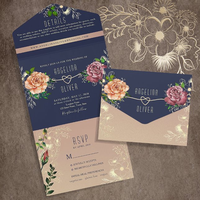 Casamento Floral Rústico em Azul Marinho e Bege Ro (Criador carregado)