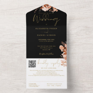 Casamento Floral Rústico Preto e Dourado com QR Co