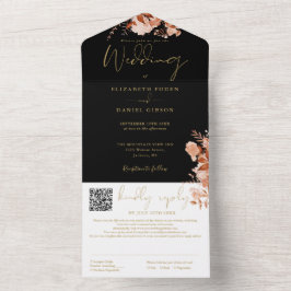 Casamento Floral Rústico Preto e Dourado com QR Co