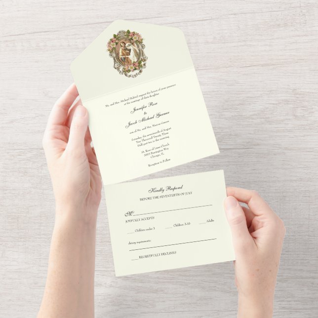 Casamento Floral Simples Católico de Marfim (Aba destacável)