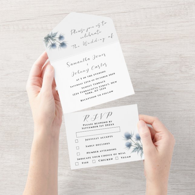 Casamento Floral Simples Escocês Blue Thistle (Aba destacável)