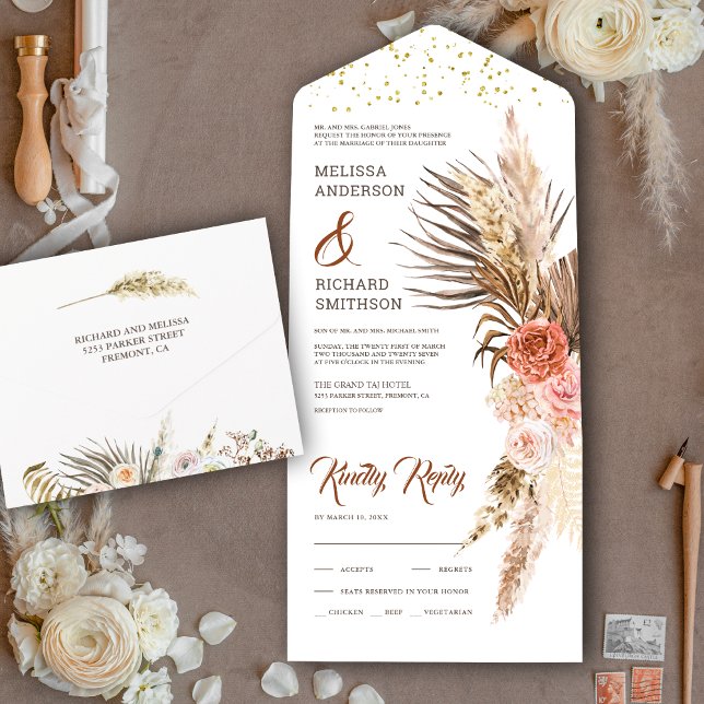 Casamento Floral Terroso Rústico Boho Grama Pampas (Criador carregado)