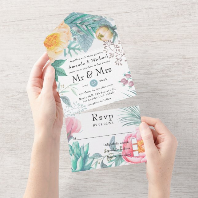 Casamento Floral Tropical Pastel Empoeirado (Aba destacável)