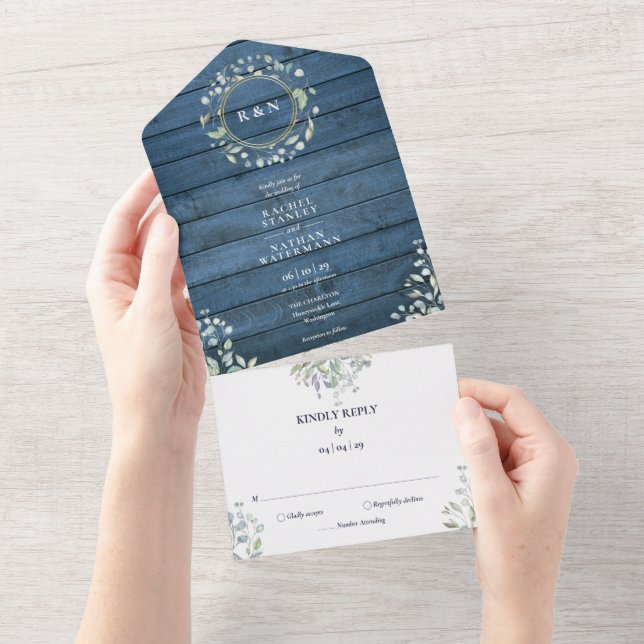 Casamento Floral Verde com Monograma de Madeira Rú (Aba destacável)